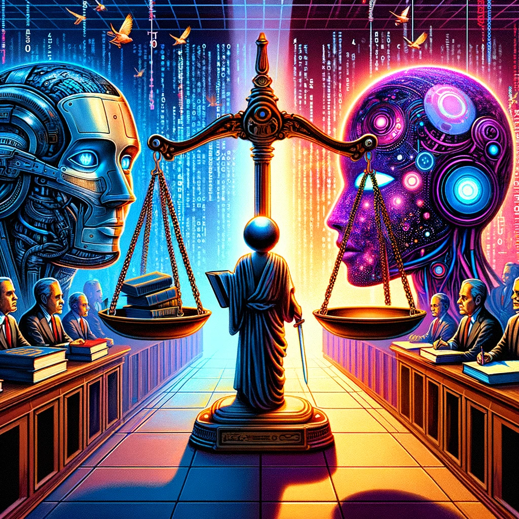 Microsoft vs The New York Times - ilustração que resume a notícia anterior, representando a batalha legal entre a Microsoft, a OpenAI e o The New York Times sobre violação de direitos autorais e tecnologia de IA. A imagem simboliza o conflito entre inovação e tradição, destacando os principais elementos da disputa.